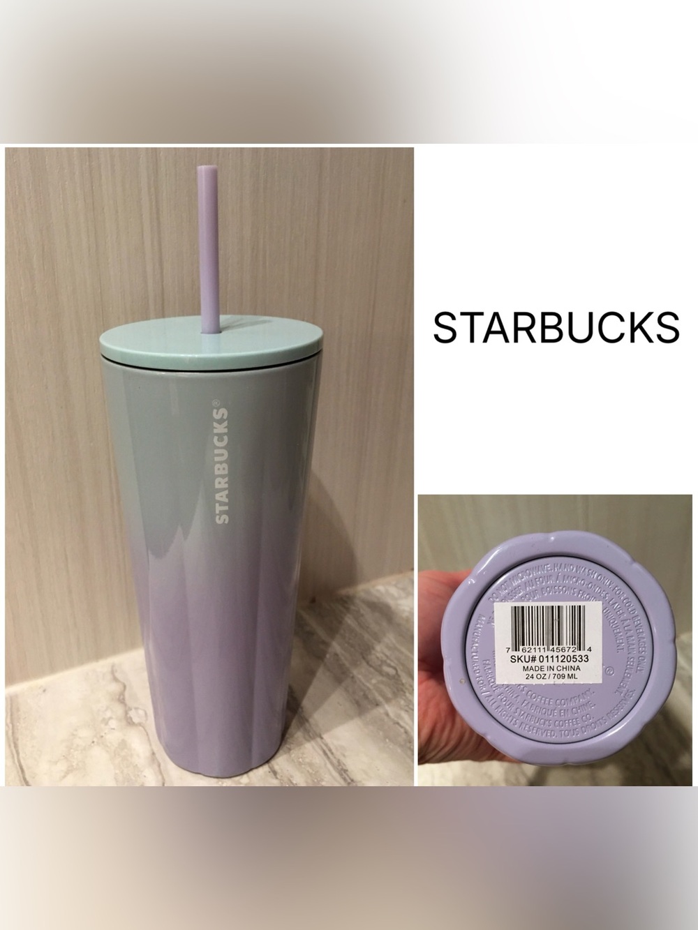 🆕STARBUCKS - NWT - PURPLE / TEAL BLUE OMBRE STAINLESS STEEL COLD CUP TUMBLER